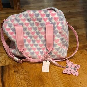 Miss Gwen OMG Pink and Purple heart faux fur duffle bag NWT
